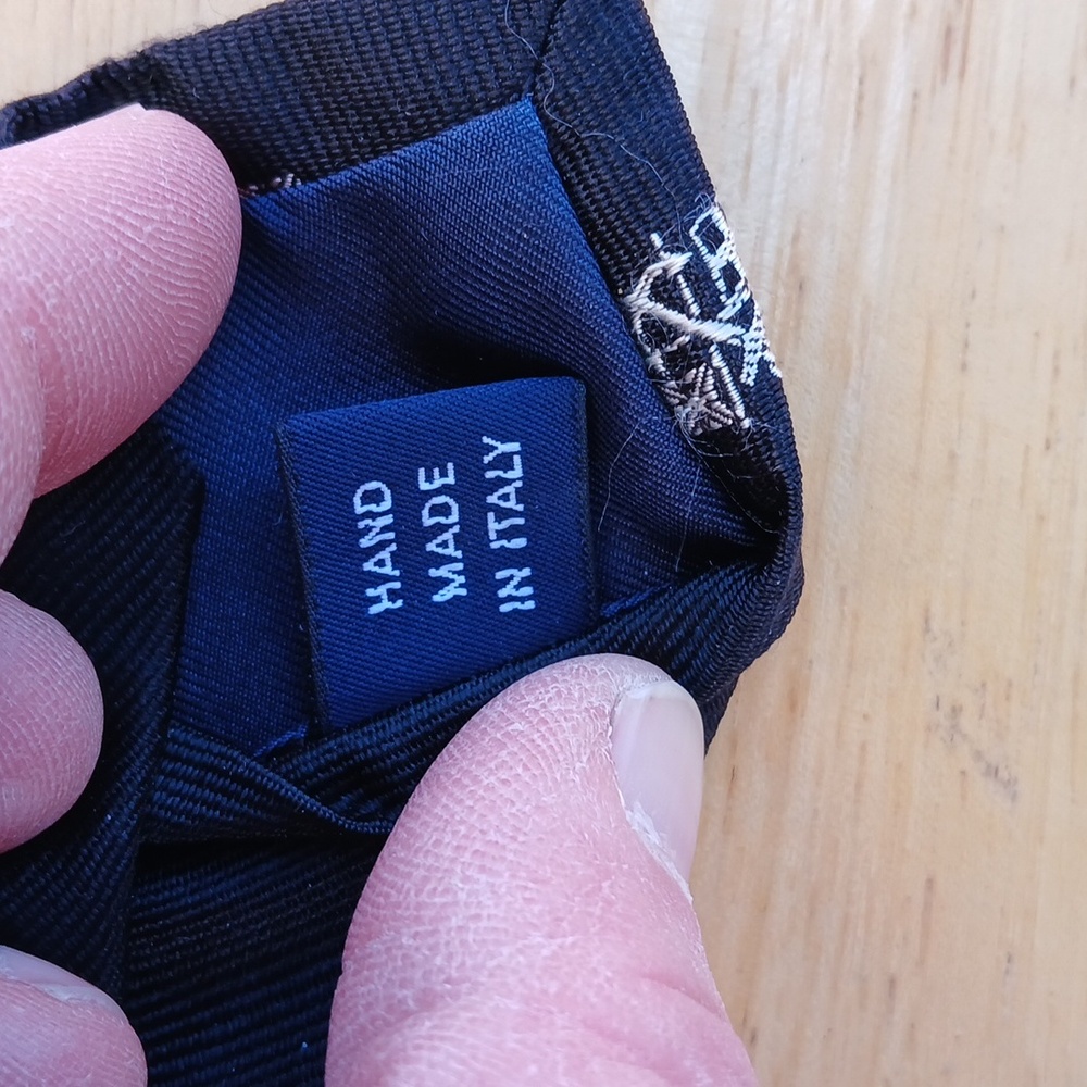POLO by Ralph Lauren Black Tie with White Anchor and Flags Motif - Picture 4 of 5